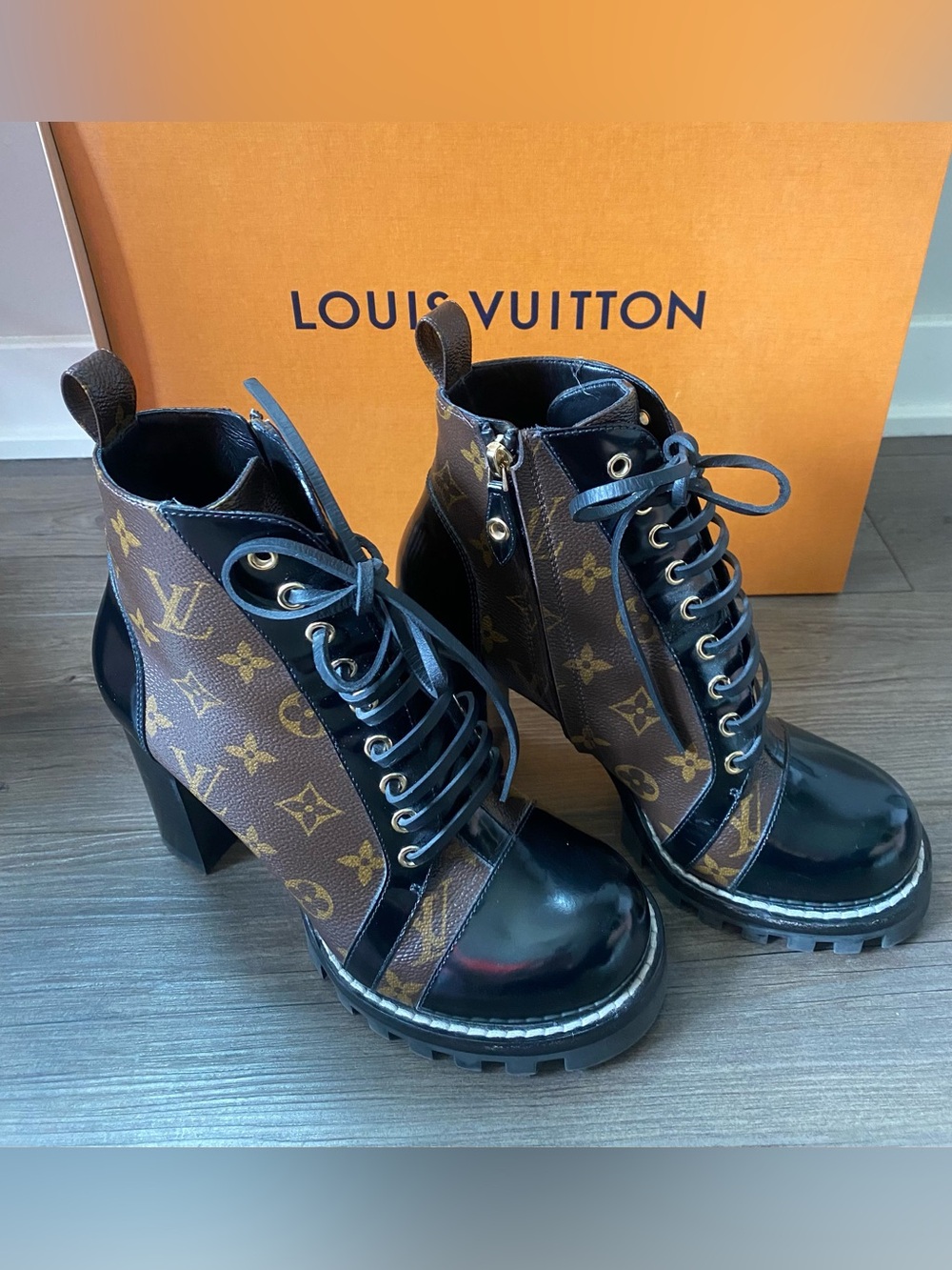 Louis Vuitton Laureate Combat Boots Monogram Canvas Black Leather Size 38.5 Auth - Picture 6 of 16
